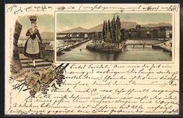 Litho Geneve, Schweizerin in Tracht, Ort