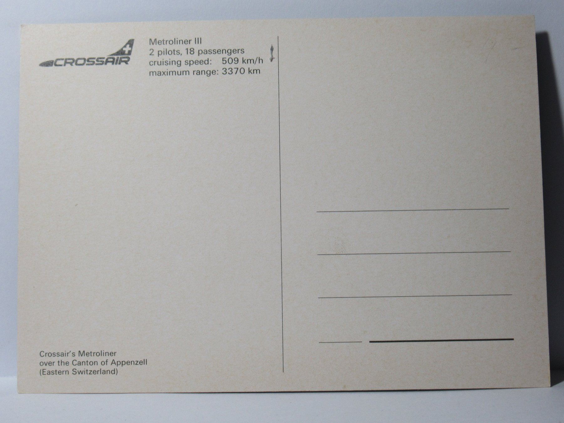 Ansichtskarten: Flugzeug , CROSSAIR , Metroliner III – Neu (gemäss Beschreibung) aus Grenchen von Bluemchen1900 1