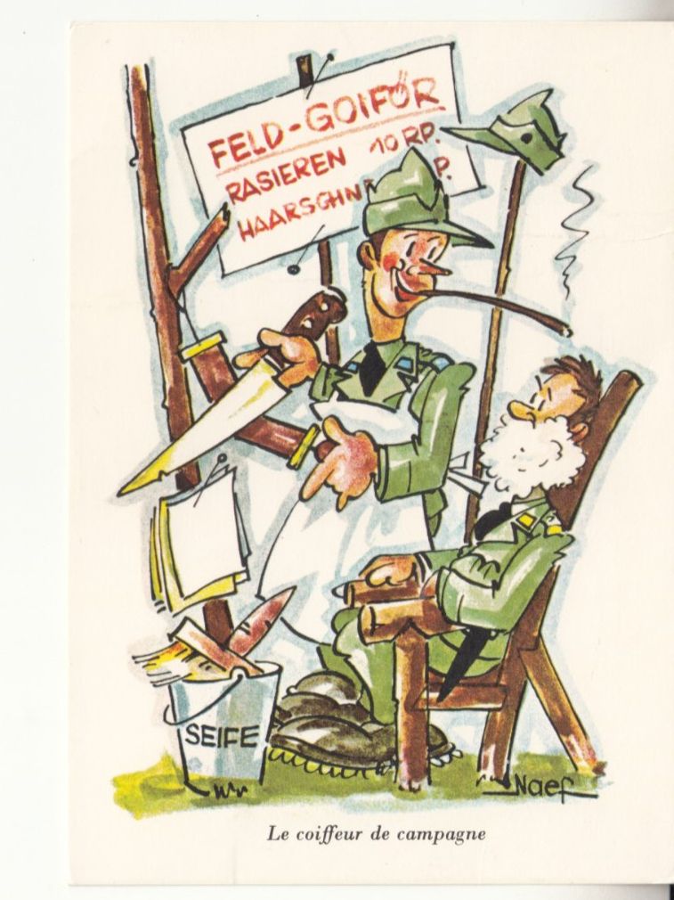 Cartoline postali: Humorkarte Coiffeur ca. 1980 – Usato da Bürglen TG venduto da StampGraf