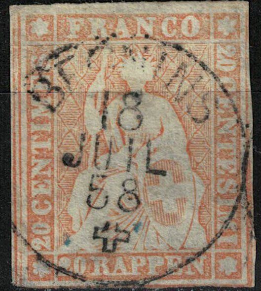 Alle Briefmarken: Strubel 25F gestempelt mit Befund – Gebraucht aus Bern von bae_958f