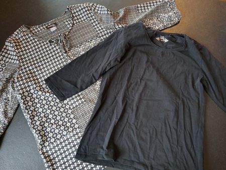 2er Pack Damen Oberteile, Gr. 38/M, Schwarz/Muster, Frühling