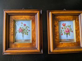 2 Rosen Stilleben signiert in breiten Bilderrahmen