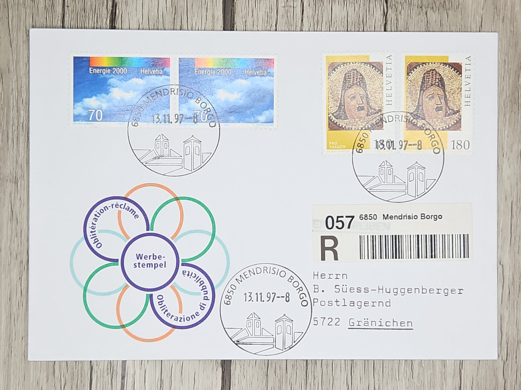 Tutti i francobolli: CL11 Enveloppe + Timbre Suisse 1997 – Usato da Cousset venduto da Patrick_Collections