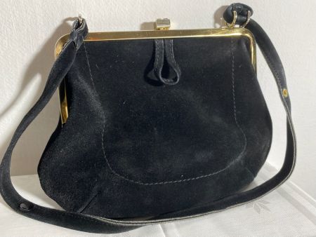 Vintage Wildleder- Handtasche, goldener Klippverschluss
