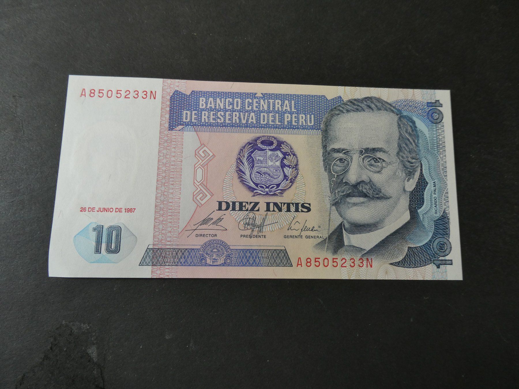 Banknoten: Peru 1987, 10 Intis  -   ungefaltet – Gebraucht aus Hinterforst von Rohusri