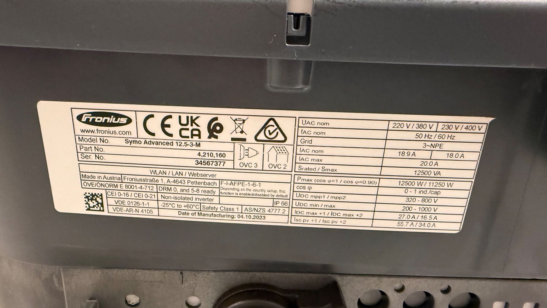 Fronius Inverter: Fronius Symo Advanced 12.5-3-M Wechselrichter – Usato da Schnottwil venduto da Burgerking 1