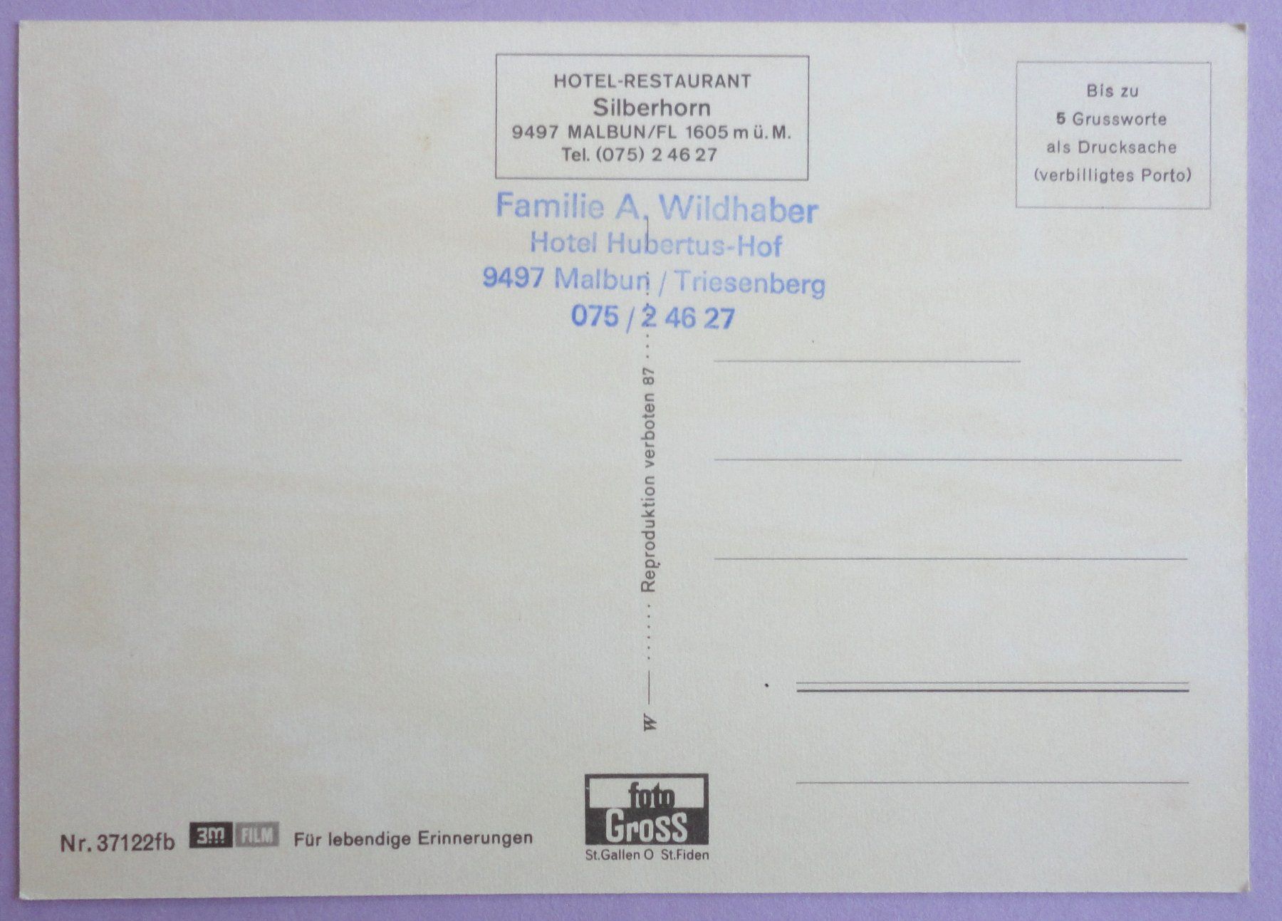 Cartoline postali: Hotel-Rest. Silberhorn, Malbun/FL – Usato da Fétigny venduto da Billy2miny 1