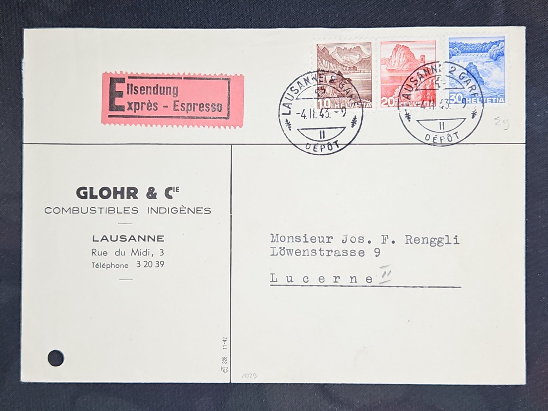 Tutti i francobolli: CL23 Enveloppe + Timbre Suisse 1943 – Usato da Cousset venduto da Patrick_Collections
