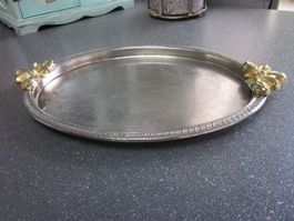 Vintage Serviertablett oval Metall im Hollywood-Regency Styl