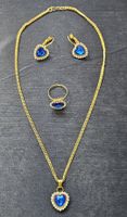 Schmuckset Herz Collier Ohrringe Ring blau goldfarbig neuwer