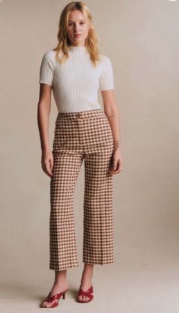 Sézane Martin Crop Hose Gr. 36 Vichy Karo Braun neuwertig