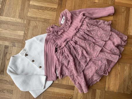 Lil Atelier Kleid Gr. 74 mauve & Strickjacke