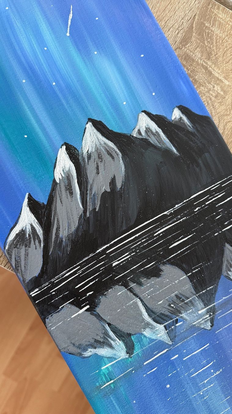 Dipinti: Berglandschaft mit Nordlichter, Gemälde 20x50 – Nuovo e nell'imballaggio originale da Münchwilen TG venduto da rub_2tff 2