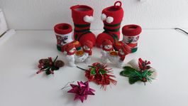 4Alte Weihnachtsschmuck &4 Alte Klaus Stiefel2 Kerzenständer