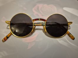 Sonnenbrille Robinson Gold rund Leo-Muster Vintage 90er.