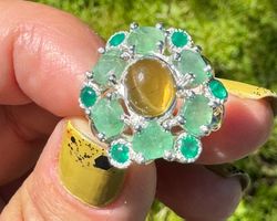 3ct Cat Eye Apatit 3 cts Emeralds & Onyx SS925 14k Gold Ring
