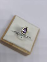 Silberring mit Amethyst-Tropfen & Zirkonia, Gr. verstellbar