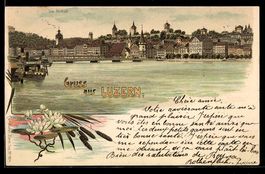 Litho Luzern, Altstadt und Seeufer, 1900
