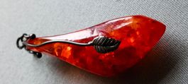 Vintage Amber Pendant with Oxidized Silver 925 Leaf Detail,