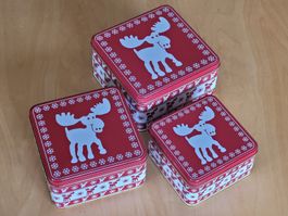3 Guetzlidosen Keksdosen Blechdosen rot mit Elch