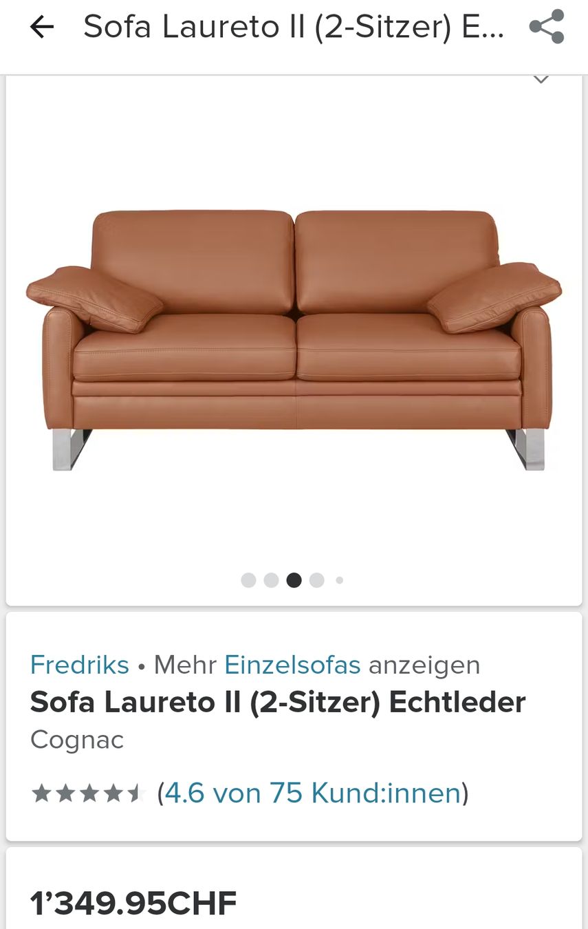 Divani: Sofa 2er Echtleder "Laureto 2" – Usato da Glattpark (Opfikon) venduto da Scooby2