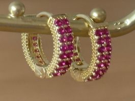 Luxus Elegante Creolen Ohrstecker Farbe :Gold / Rubinrot