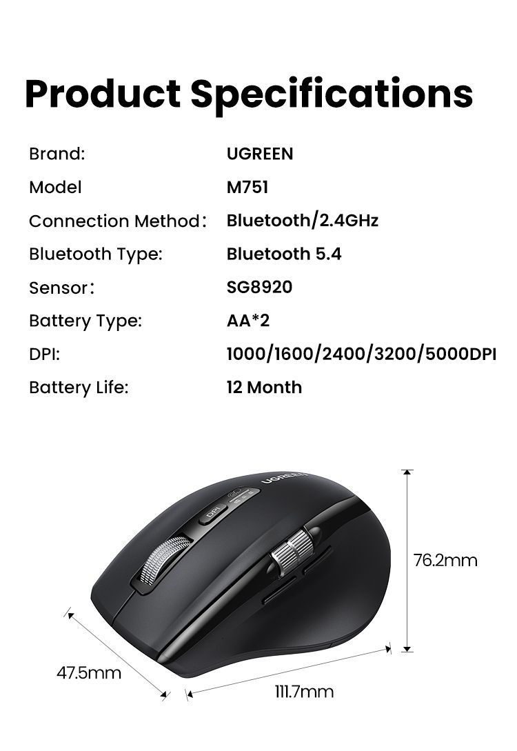 Mouse: UGREEN Bluetooth Maus Hyper-fast Scroll 5000DPI, Dual Mode – Nuovo e nell'imballaggio originale da Romanshorn venduto da pfimex 9