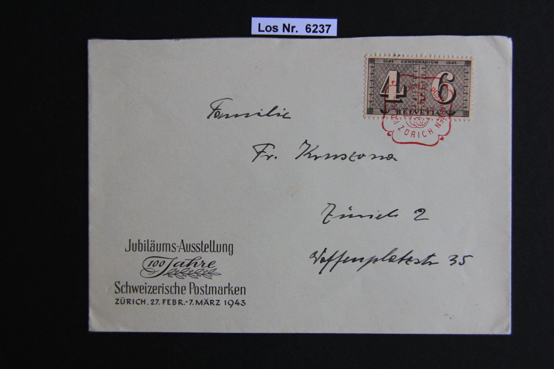 Alle Briefmarken: CH Jubiläumsbrief mit Sonderstempel 1943            Los 6237 – Gebraucht aus Volken von jukon65
