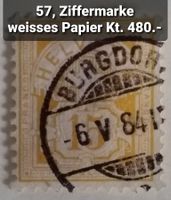 MA313) 57, Ziffermarke weisses Papier Rundstempel Kt. 480.-