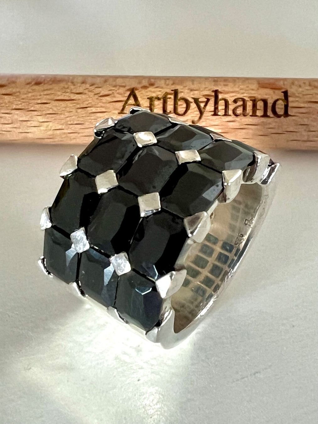 Anelli: Designer Statement Silberring 925+MP- Onyx facettiert - 22g – Usato da Ruswil venduto da artbyhand 7