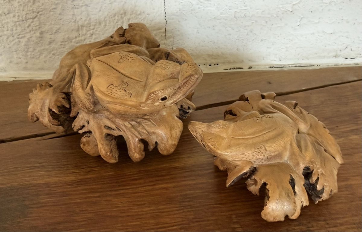 Statuette: 2 grenouilles en bois sculptées à la main – Nuovo (secondo la descrizione) da Les Bayards venduto da aout 1