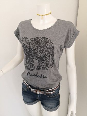 🤩BOHO-CHIC T-SHIRT GRAU & ELEFANT-DRUCK NEU & MISSONI P.