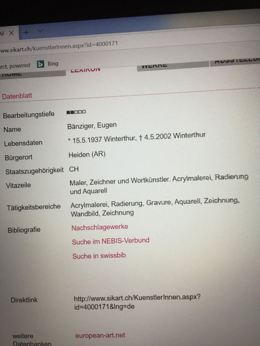 Foto & Immagini: Bänziger Eugen 1937-2002 / Unikat – Usato da Frauenfeld venduto da nilodep 5