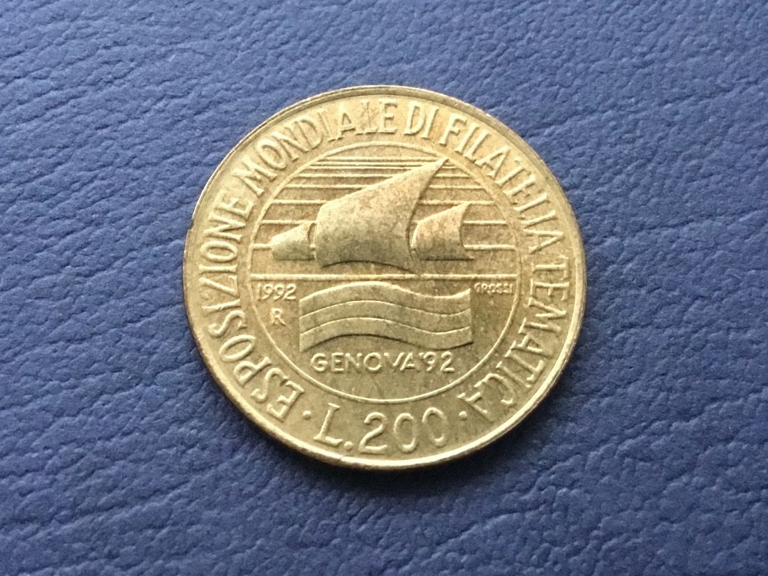 Alle Münzen: Sehr schöne 200 Lire 1992 GENOVA 92 – Gebraucht aus St. Margrethen SG von alfapeugeot10