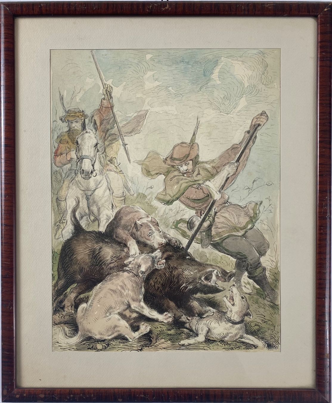Gemälde: Anton Wessely – Wildschweinjagd – Gebraucht aus Basel von bigmbh