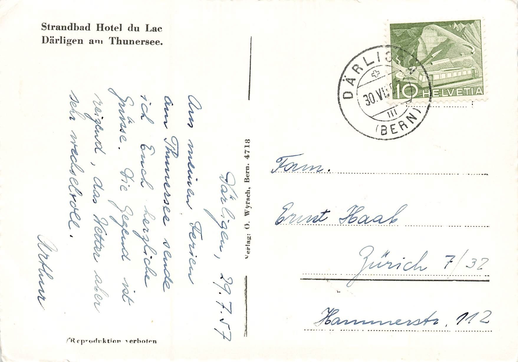 Cartoline postali: Strandbad Hotel du Lac Därlige Thunersee – Usato da Schwyz venduto da Seffi56 1