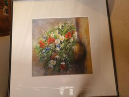 Tableau Pastel F.Muguet 03, fleurs en pot