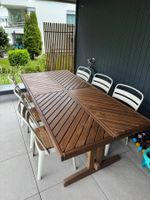 Gartentisch aus Akazienholz (220×100 cm) + 6 Stühle