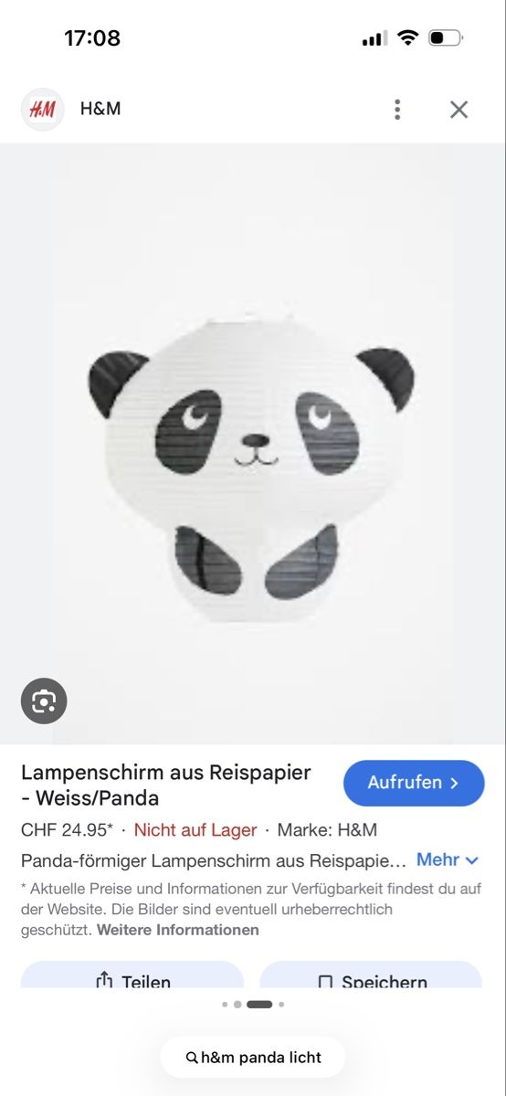 H&M Lampadari & plafoniere: H&M Panda Lichtschirm – Nuovo e nell'imballaggio originale da Bülach venduto da and_ck9q