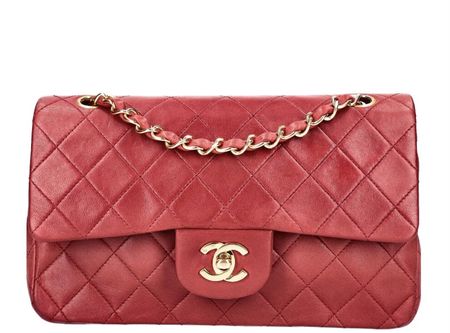 Chanel, Vintage Double Flap, Small Red, 24K vergoldet