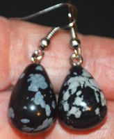 Ohrringe L-9472 – Schneeflocken Obsidian Tropfen 2x1,3cm 1 P