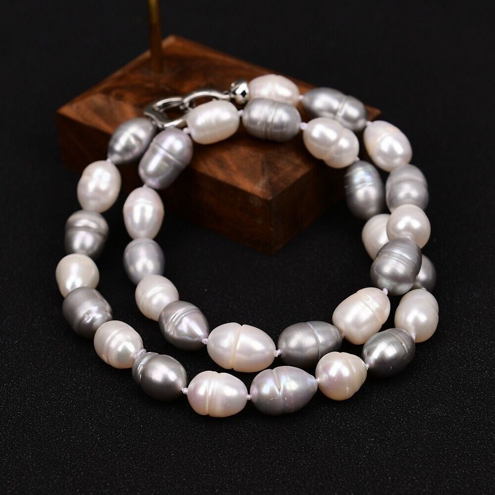 Ketten: Grau Lua Perlen Kette Echt 1cm Collier Perle Vrai Halskette – Neu (gemäss Beschreibung) aus Prilly von ilyria73 2