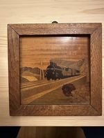 Holz Bild Zug mit stempeln signiert 