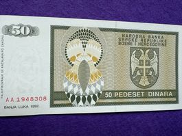 Banja Luka 1992 - 50 Dinara UNC - Republika Srpska