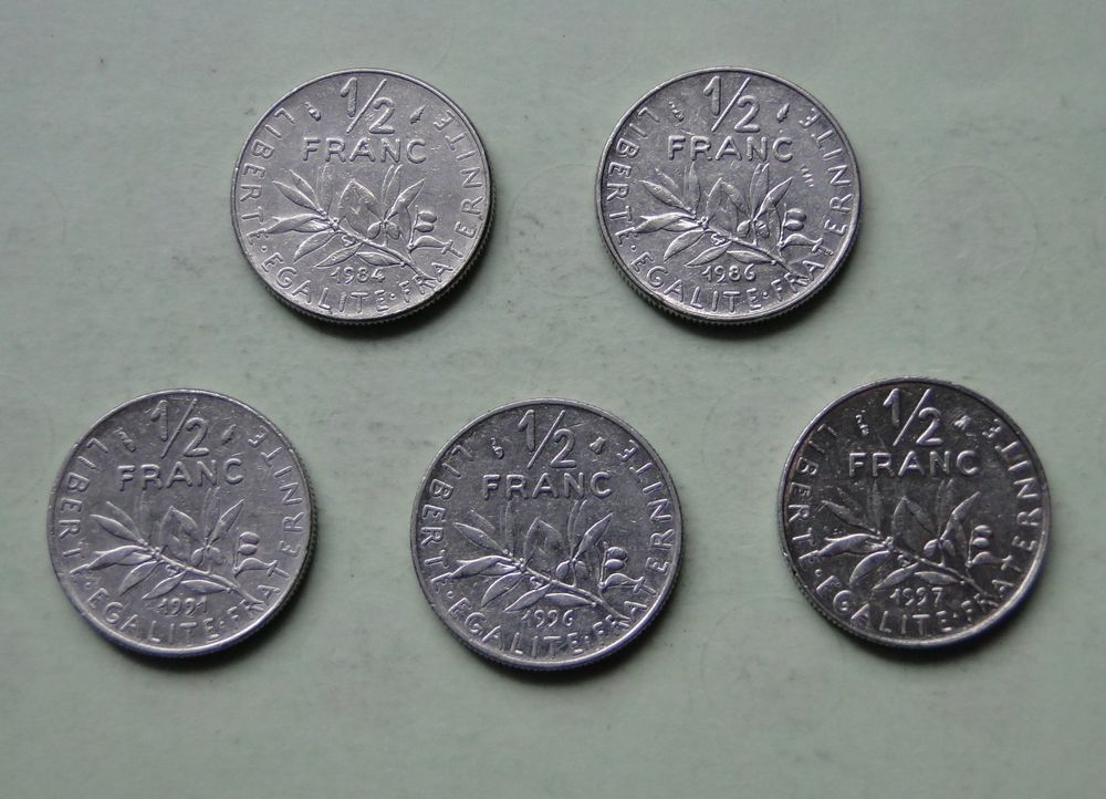 5x 1/2 Franc (50 centimes) France 1984, 1986,1991,1996, 1997 | Kaufen ...