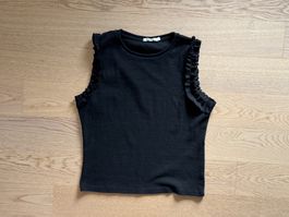 Sass Ripp-Top ärmellos schwarz Rüschen Gr. 44/46