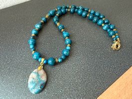 Neue Unikat 💎 Blaue Apatit-Halskette mit Anhänger