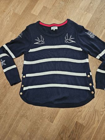 Pullover DESIGUAL XL marineblau/weiss m. schönen Stickereien