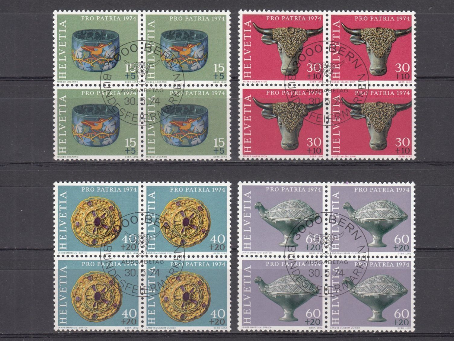 Alle Briefmarken: SBK B162 - B165 im 4er-Block mit ET – Gebraucht aus Bürglen TG von StampGraf
