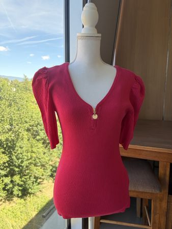 Morgan Chic Ribbed Magenta Top with Zipper - Size XL